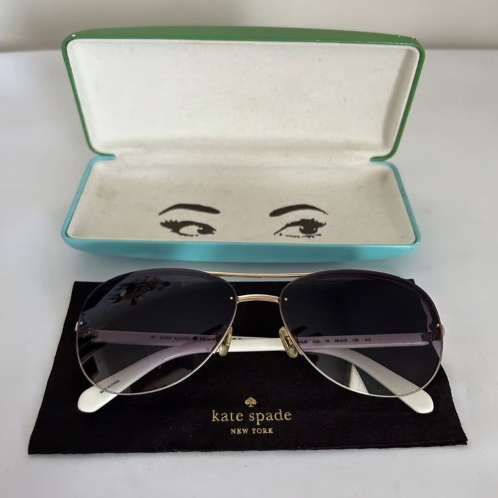 Kate Spade BERYL/S Aviator Sunglasses Gold White Glitter AU2 Y6 59-15-135 w Case